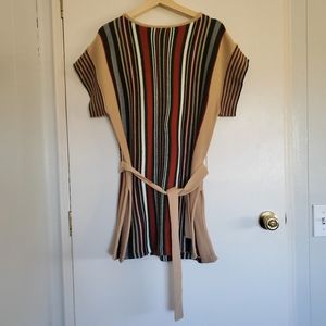 Vintage Donn Kenny Knit Pullover Tan L Belted Cap Sleeve Striped